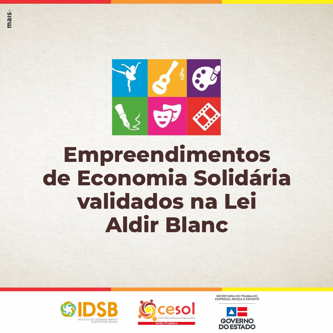 Empreendimentos de Economia Solidria assessorados pelo Cesol Serto Produtivo tm cadastros validados para receber recursos da Lei Aldir Blanc 